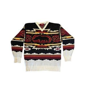 RARE Ecko Unltd Aztec Wool Blend Sweater Vintage 1999 Men’s L Cream Gray Red